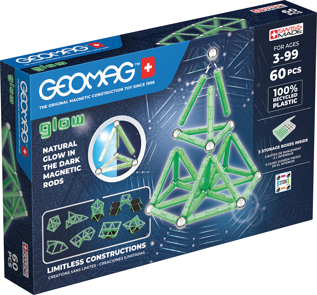 Geomag Glow Recycled Plastic Magnetic Shapes - 60 Pieces