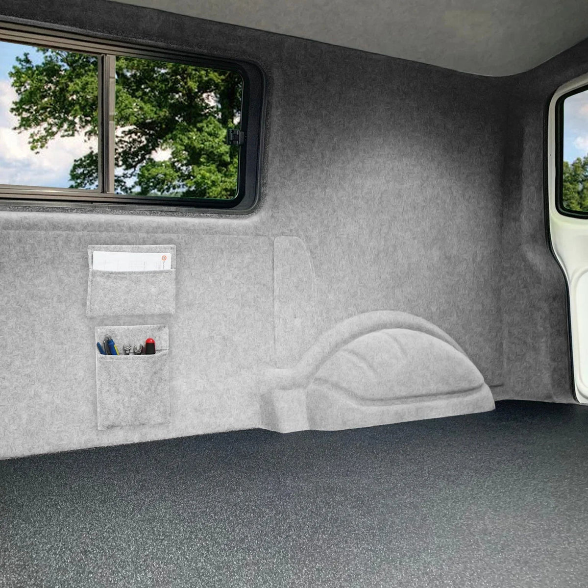 Silver Grey Van Carpet Lining, Storage Pouches & Adhesive Glue