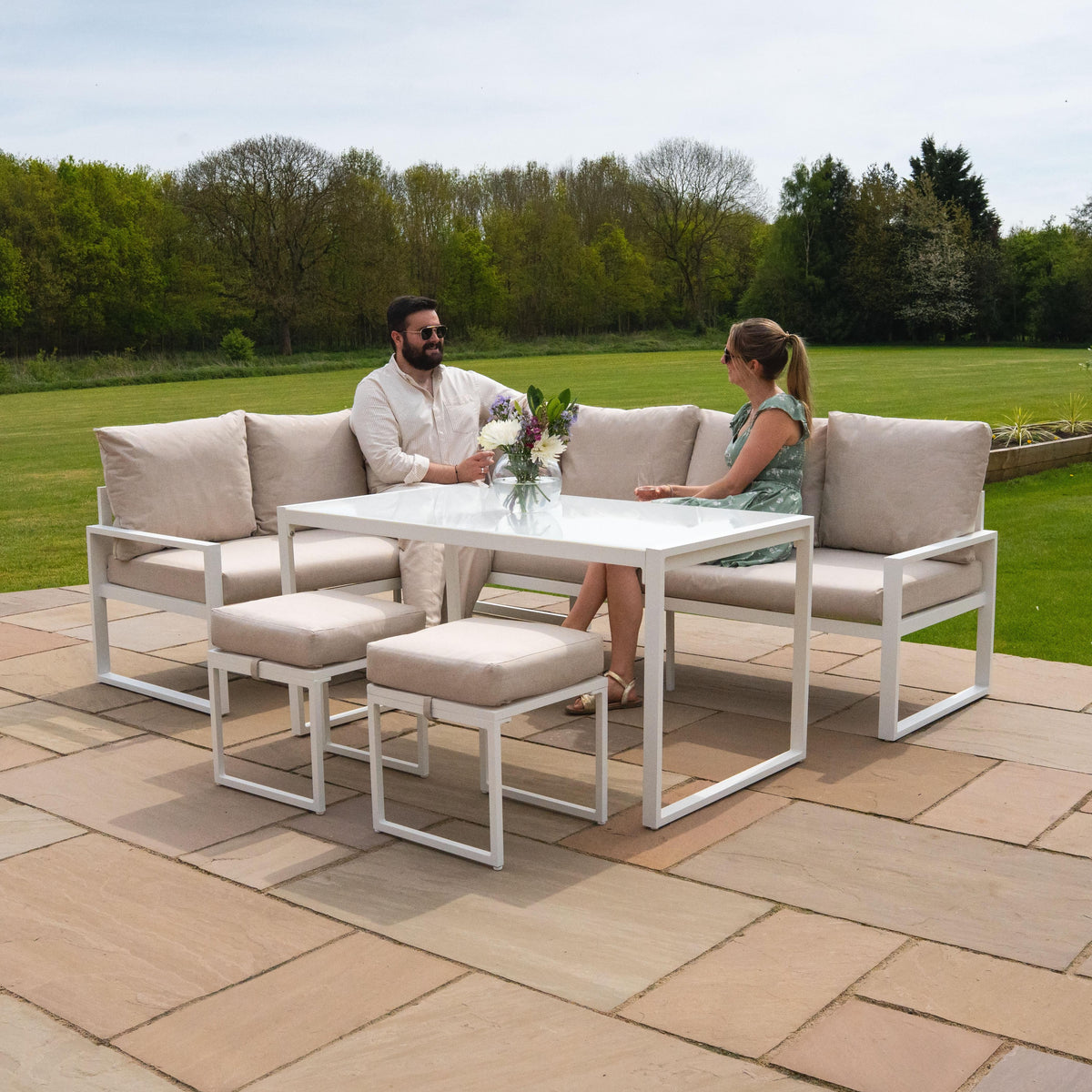 Aluminium Corner Sofa Set - White