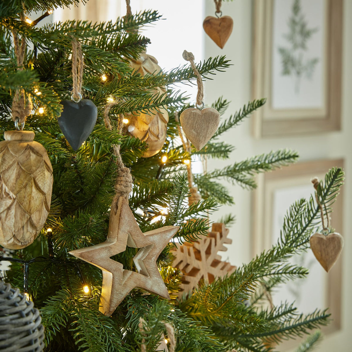 White Wash Collection Small Wooden Hanging Star Decoration - BROWN