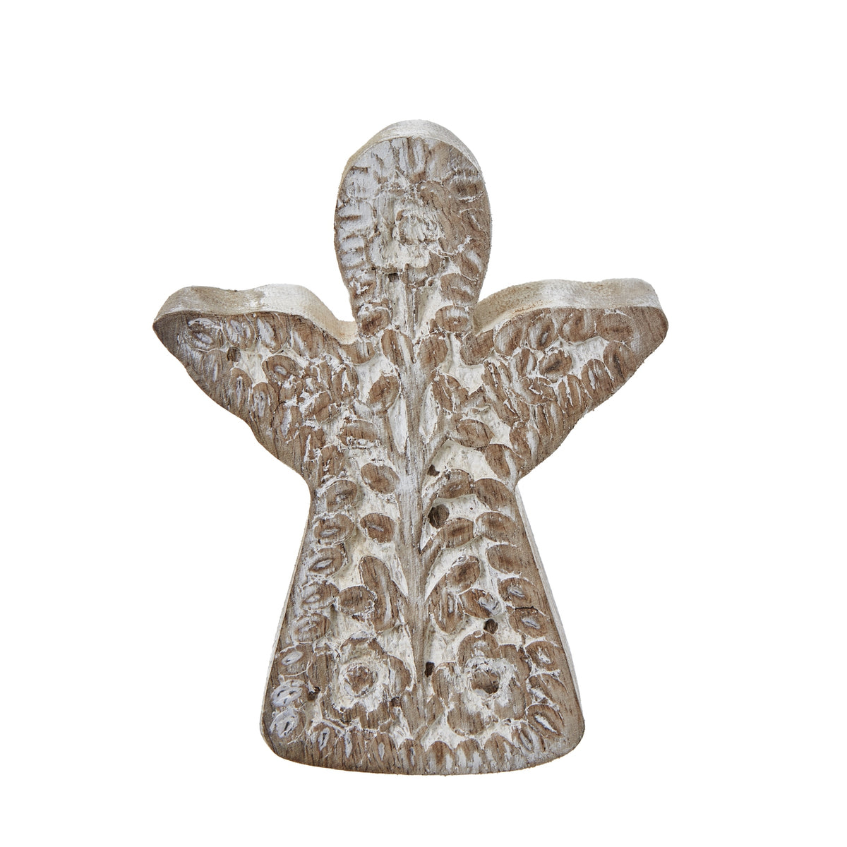 White Wash Collection Patterned Angel Decoration - BROWN