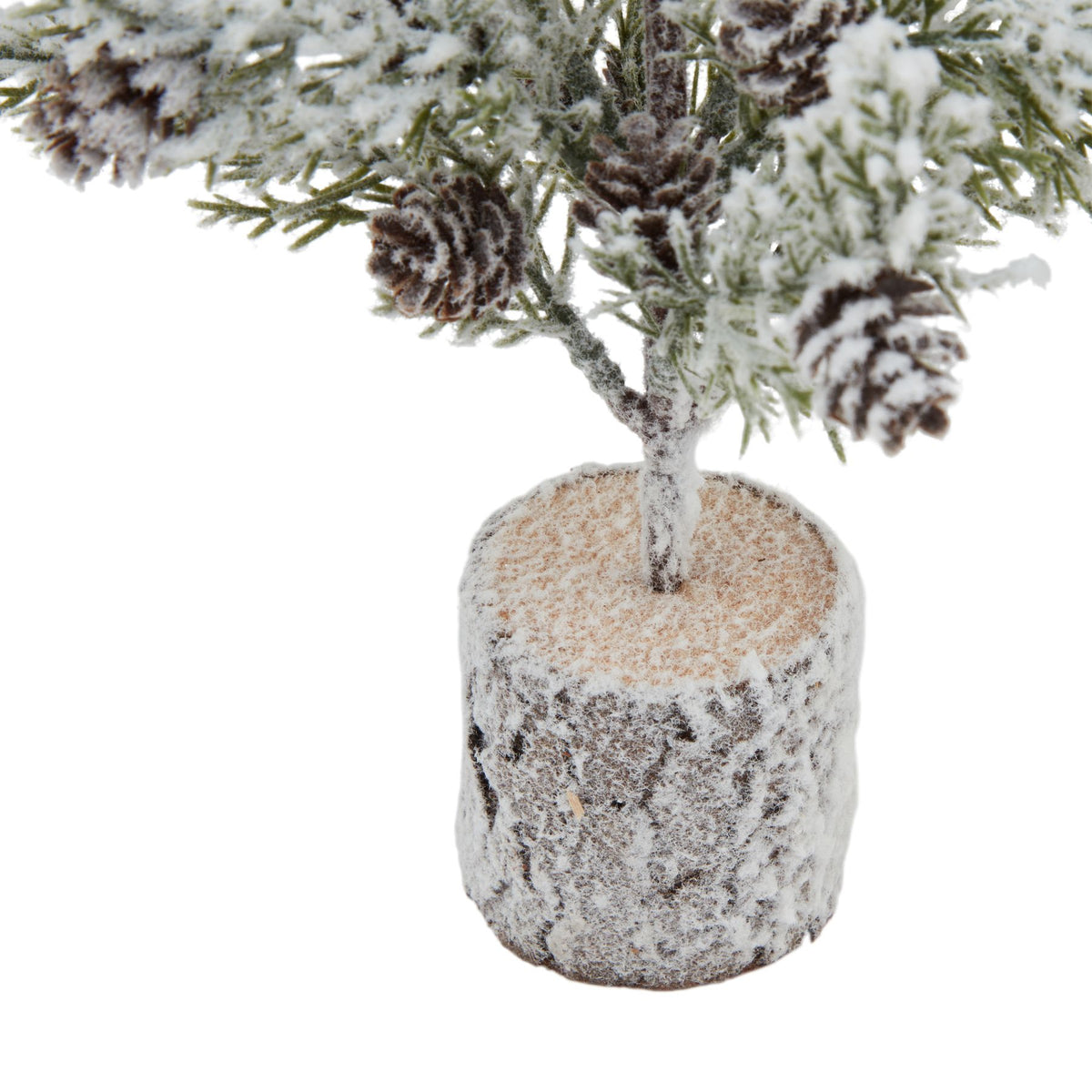 Small Snowy Fir Tree With Pinecones In Wood Log - BROWN