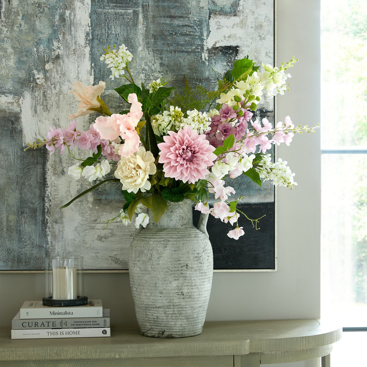 Athena Stone Amphora Pot - WHITE