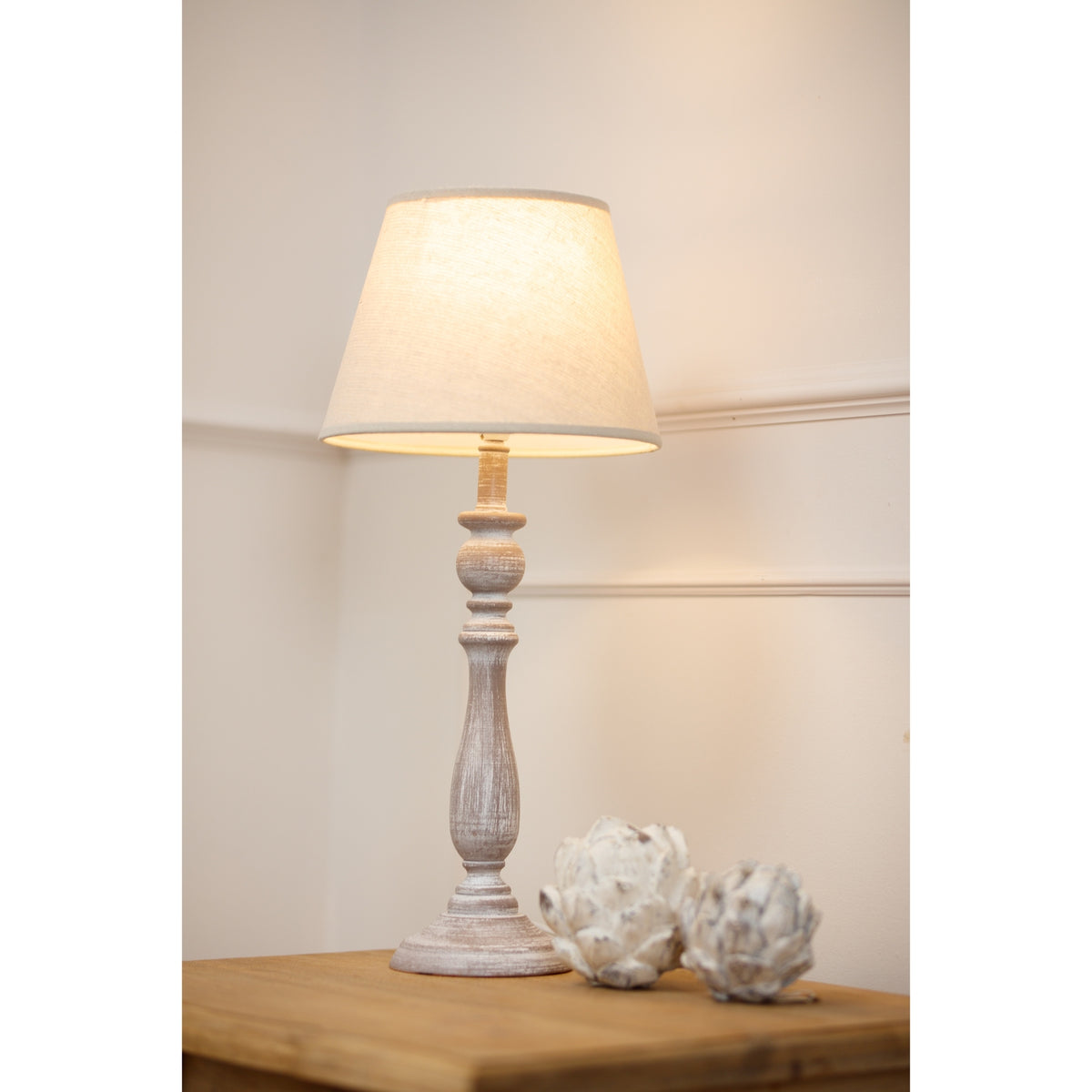 Dunum Column Table Lamp With Linen Shade - WHITE