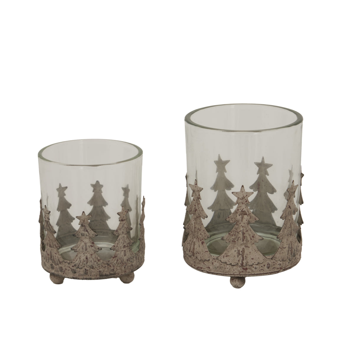 Large Rustic Glass Candle Holder - BROWN