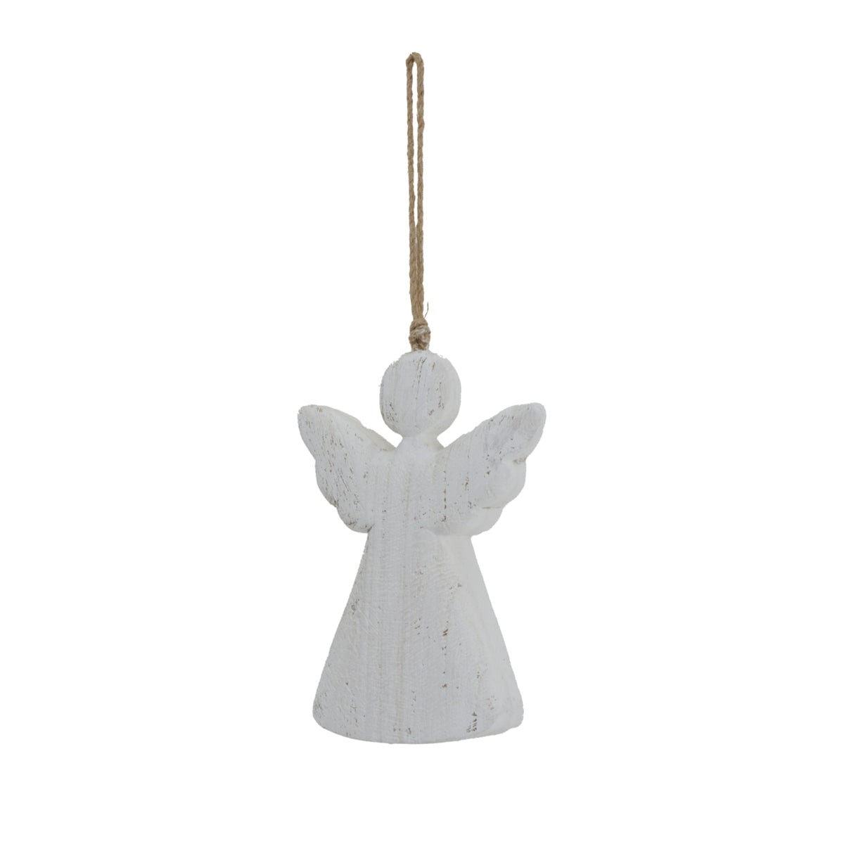 Large Whitewashed Rustic Hanging Angel - WHITE