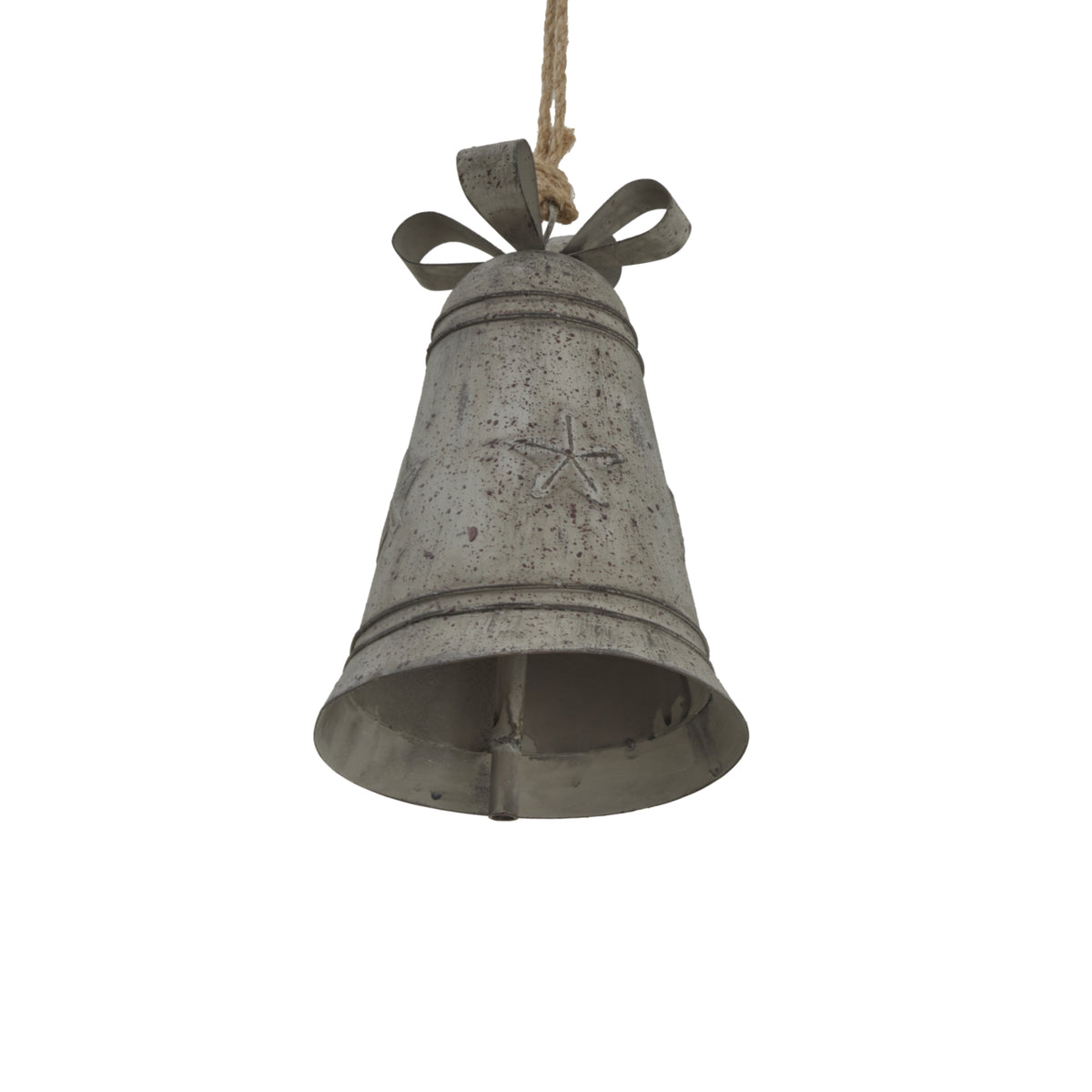 Rustic Metal Hanging Bell With Bow - WHITE