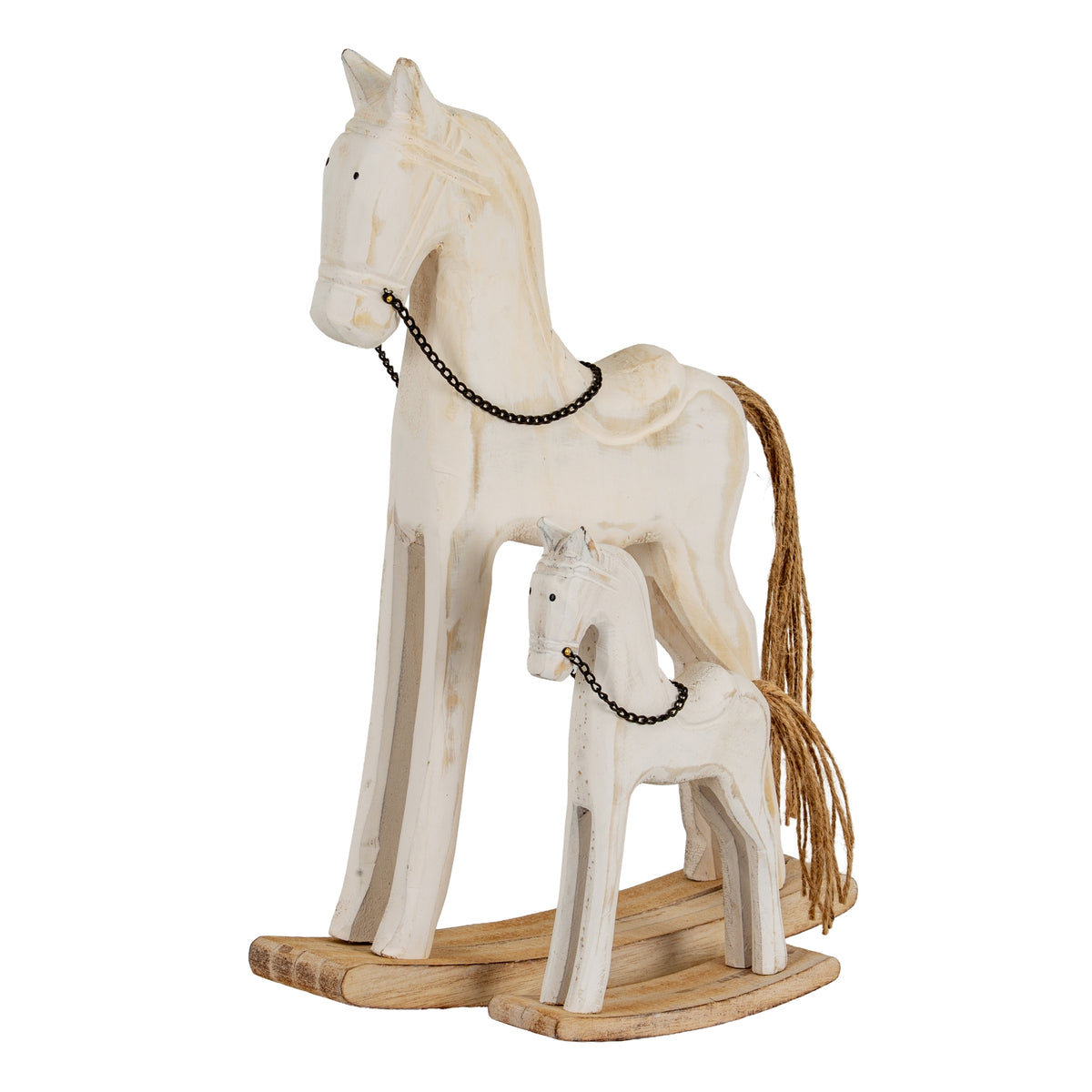 Large Whitewashed Rustic Rocking Horse - BROWN