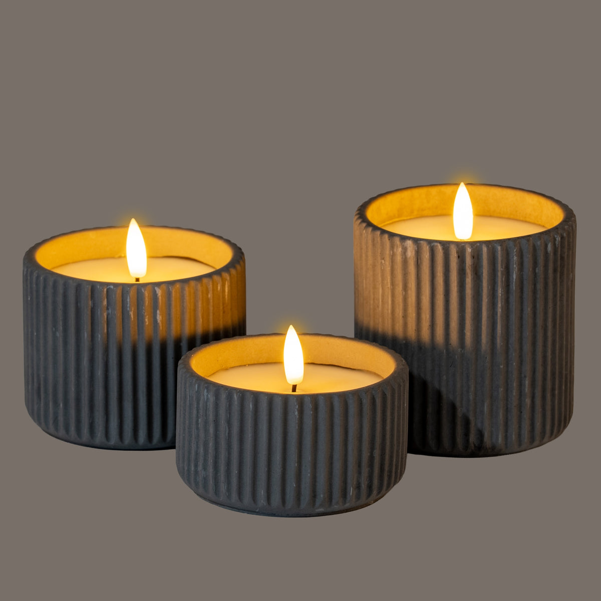 Luxe Collection Natural Glow Chalk Ribbed Large Led Candle - GREY