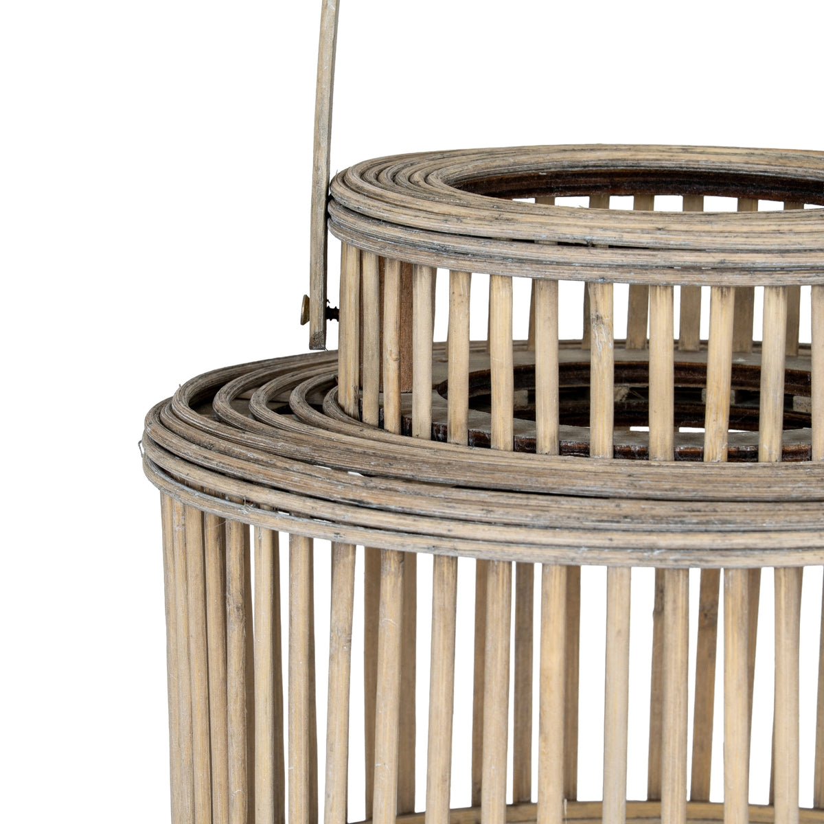 Cylinder Wicker Lantern With Glass Holder - BROWN