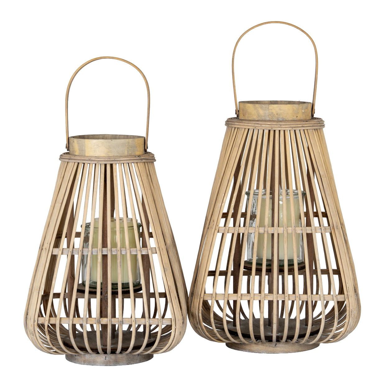 Large Peardrop Wicker Lantern With Glass Holder - BROWN