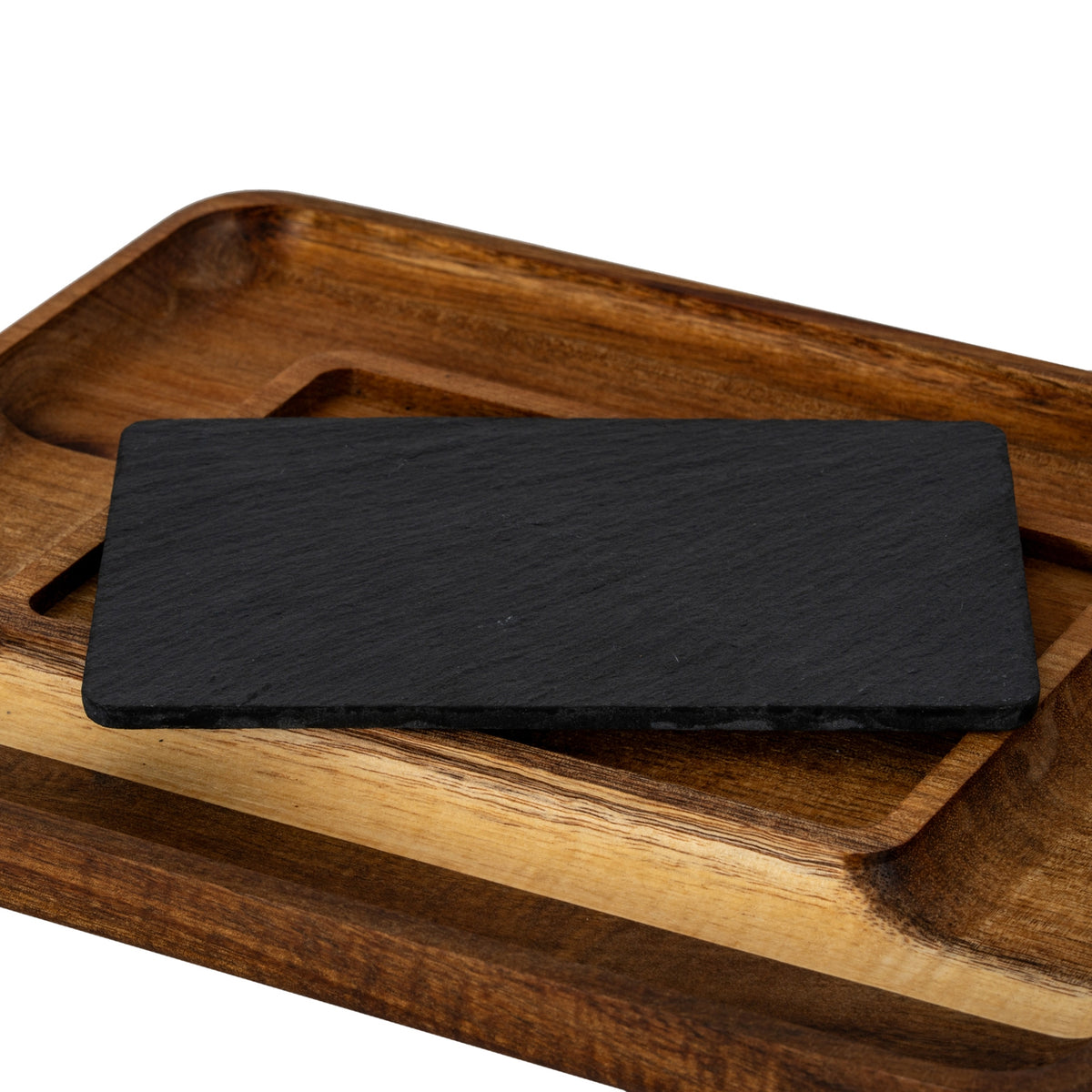 Acacia Serving Tray with Slate - BROWN