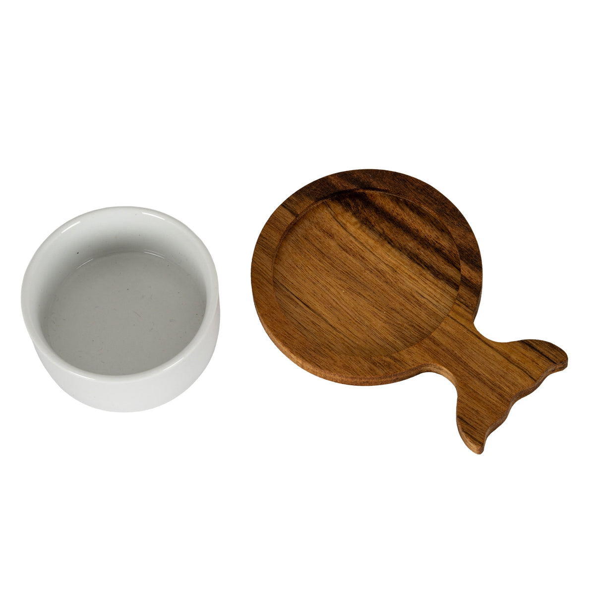 Set Of 4 Acacia Fishtail Serving Trays with Ceramic Bowls - BROWN