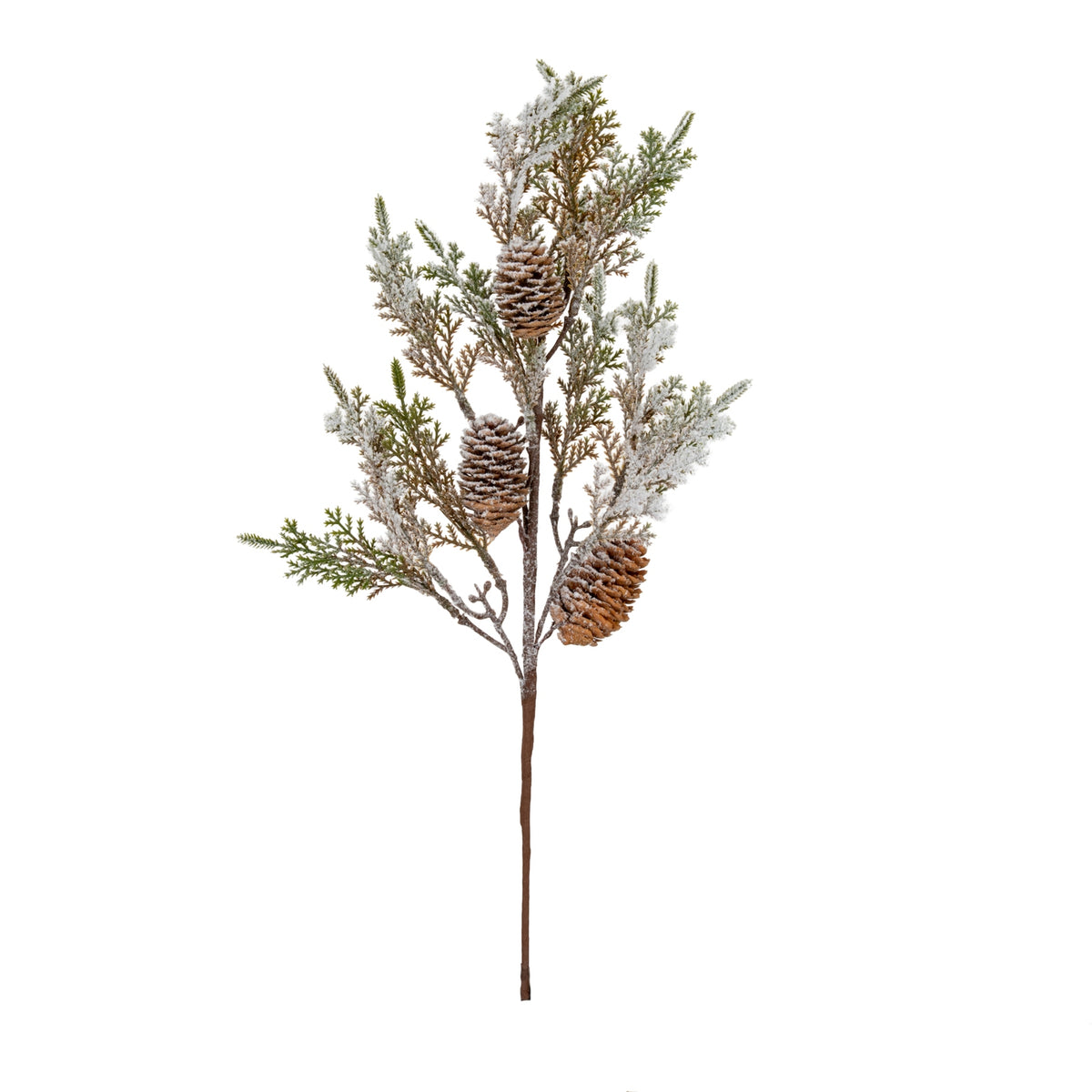 Large Frosted Cypress Fir Branch Spray With Pinecones - GREEN