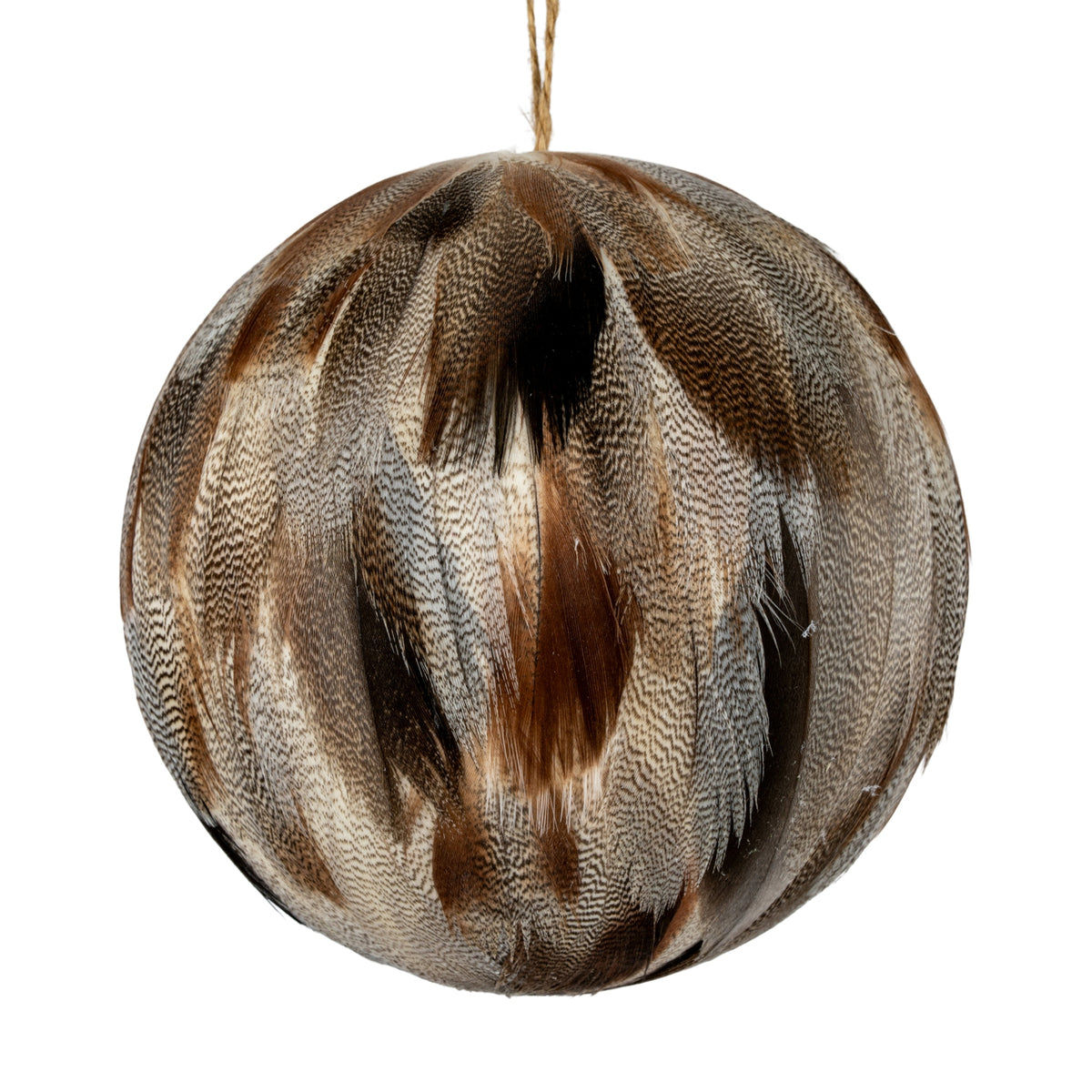 Large Fawn Feathered Bauble - BROWN