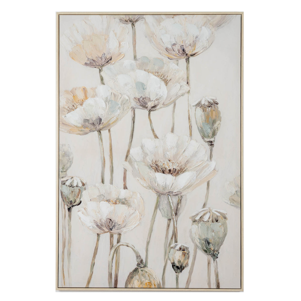 Poppy Meadow Handpainted Canvas in Frame - BEIGE