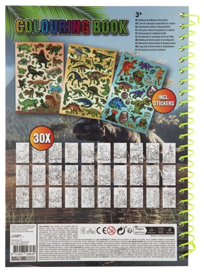 Dino Colouring book A4, 30 sheets +5 pencils