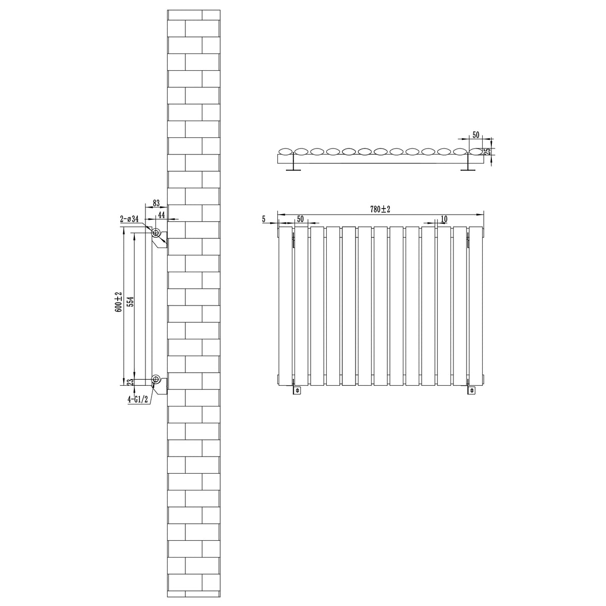 Oval Single Column Radiator - 600 x 780mm - Anthracite Grey