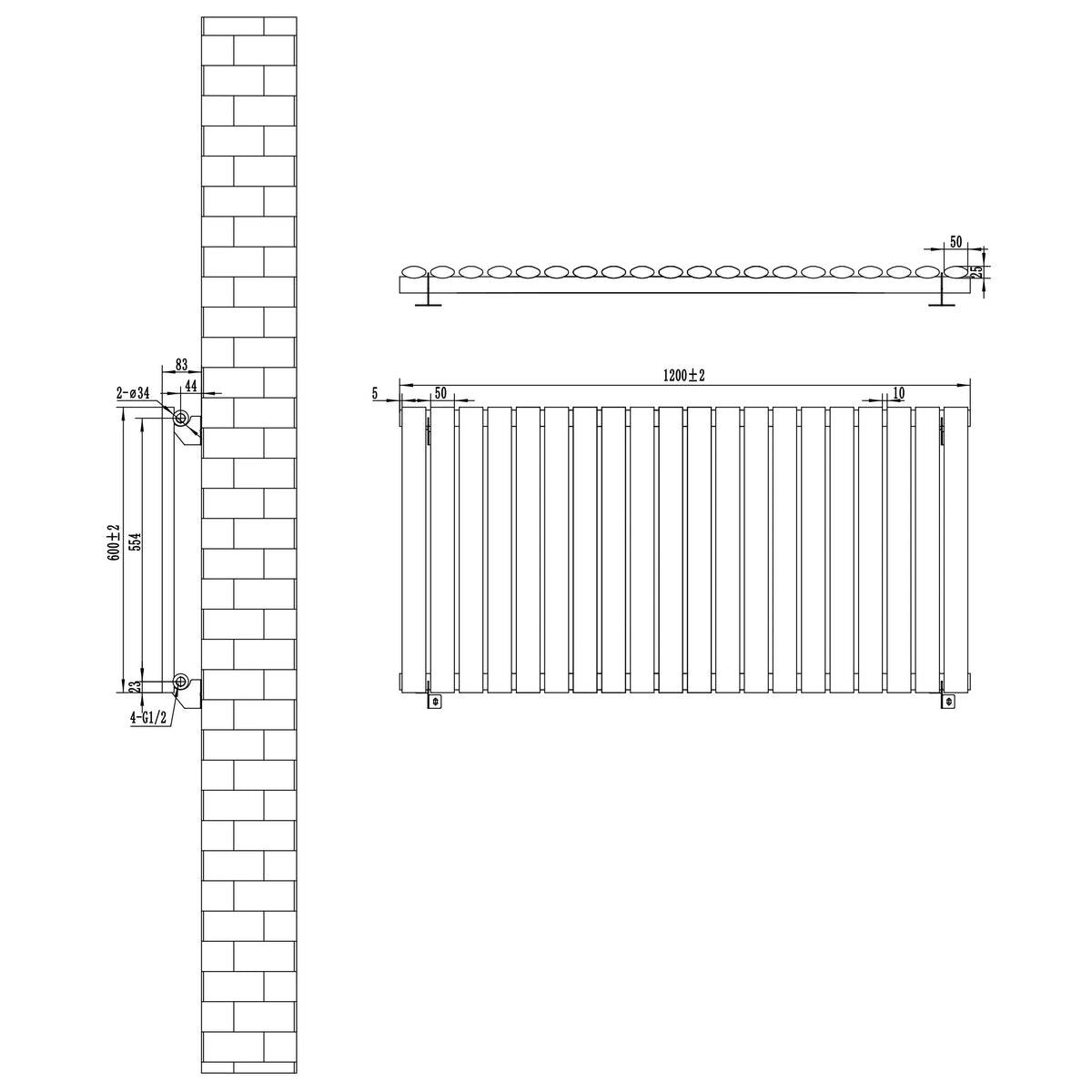 Oval Single Column Radiator - 600 x 1200mm - Anthracite Grey