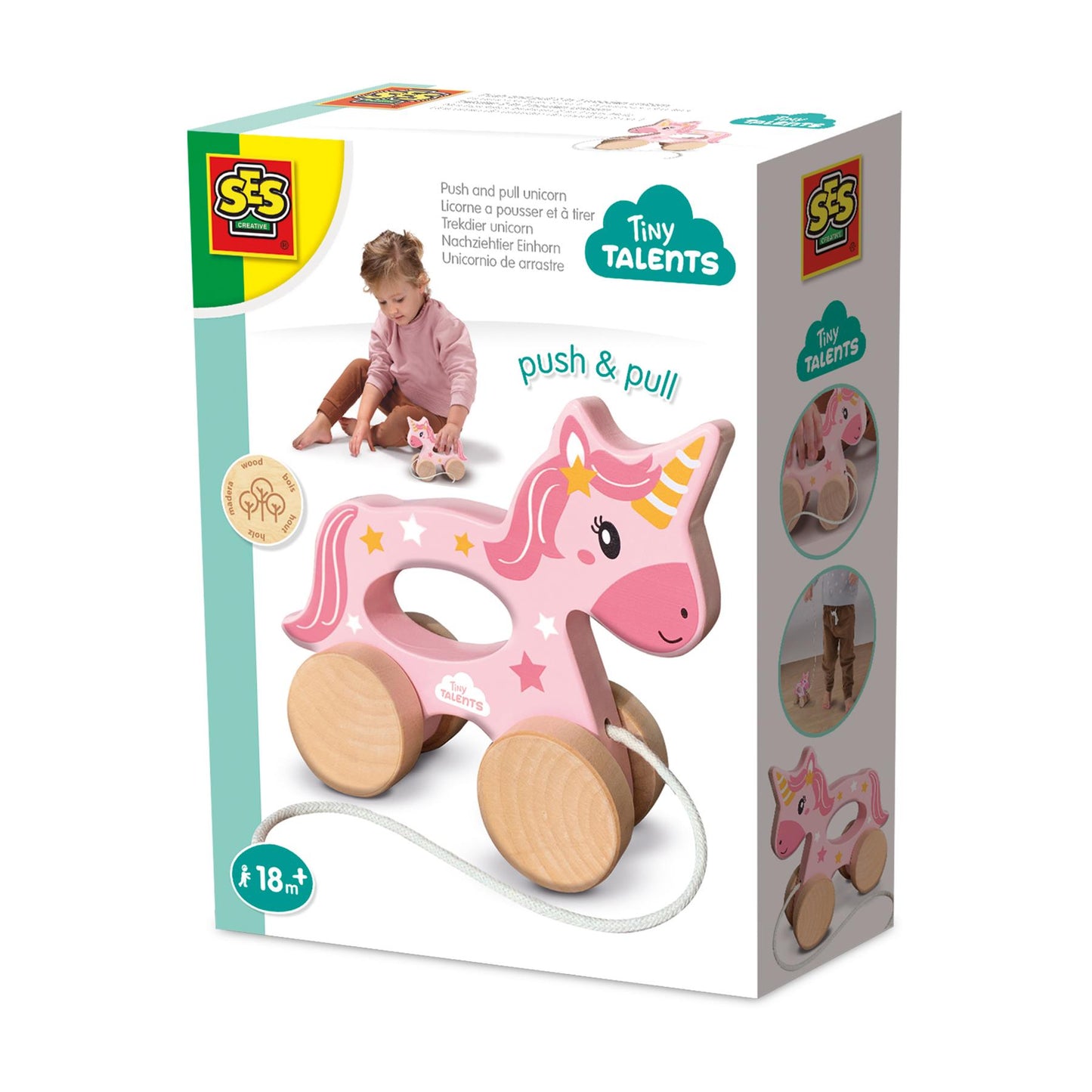Push and pull 2 in 1 wooden unicorn
