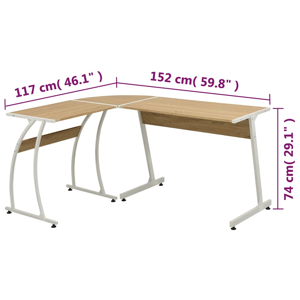 20133 vidaXL Corner Desk L-Shaped Oak - Brown - 152 x 117 x 74 cm