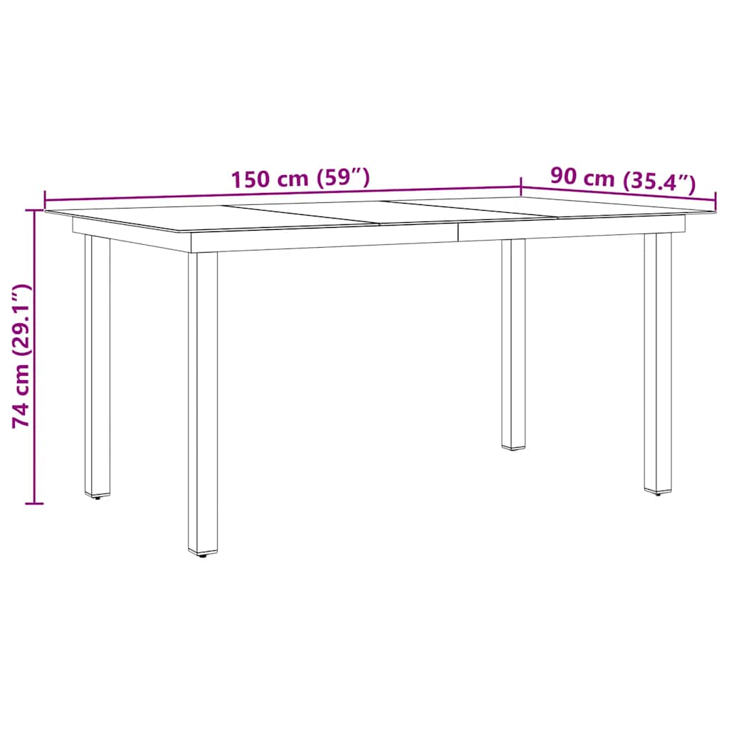 vidaXL Garden Table Black 150x90x74 cm Aluminium and Glass - 150 x 90 cm