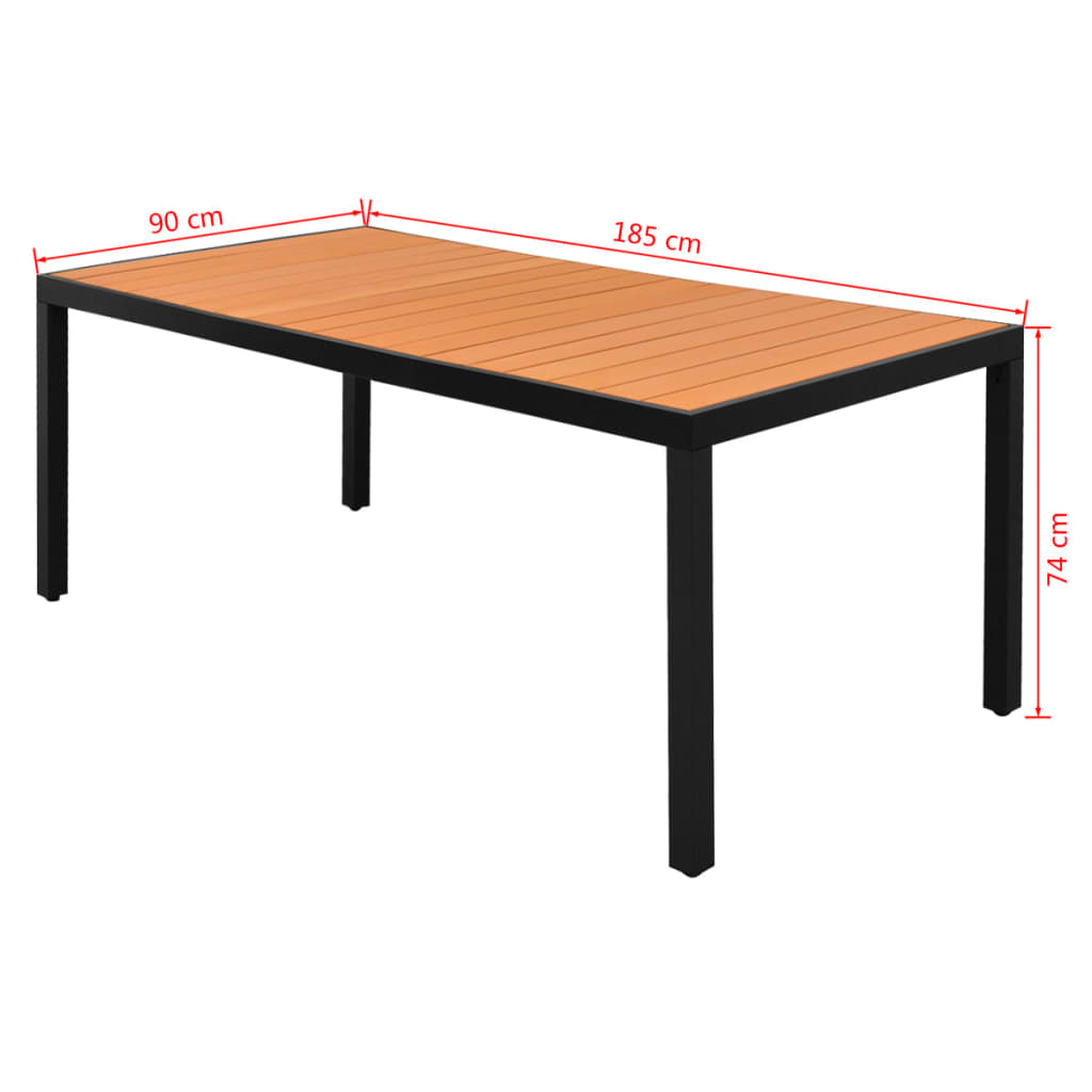 vidaXL Garden Table Brown 185x90x74 cm Aluminium and WPC - 185 x 90 cm