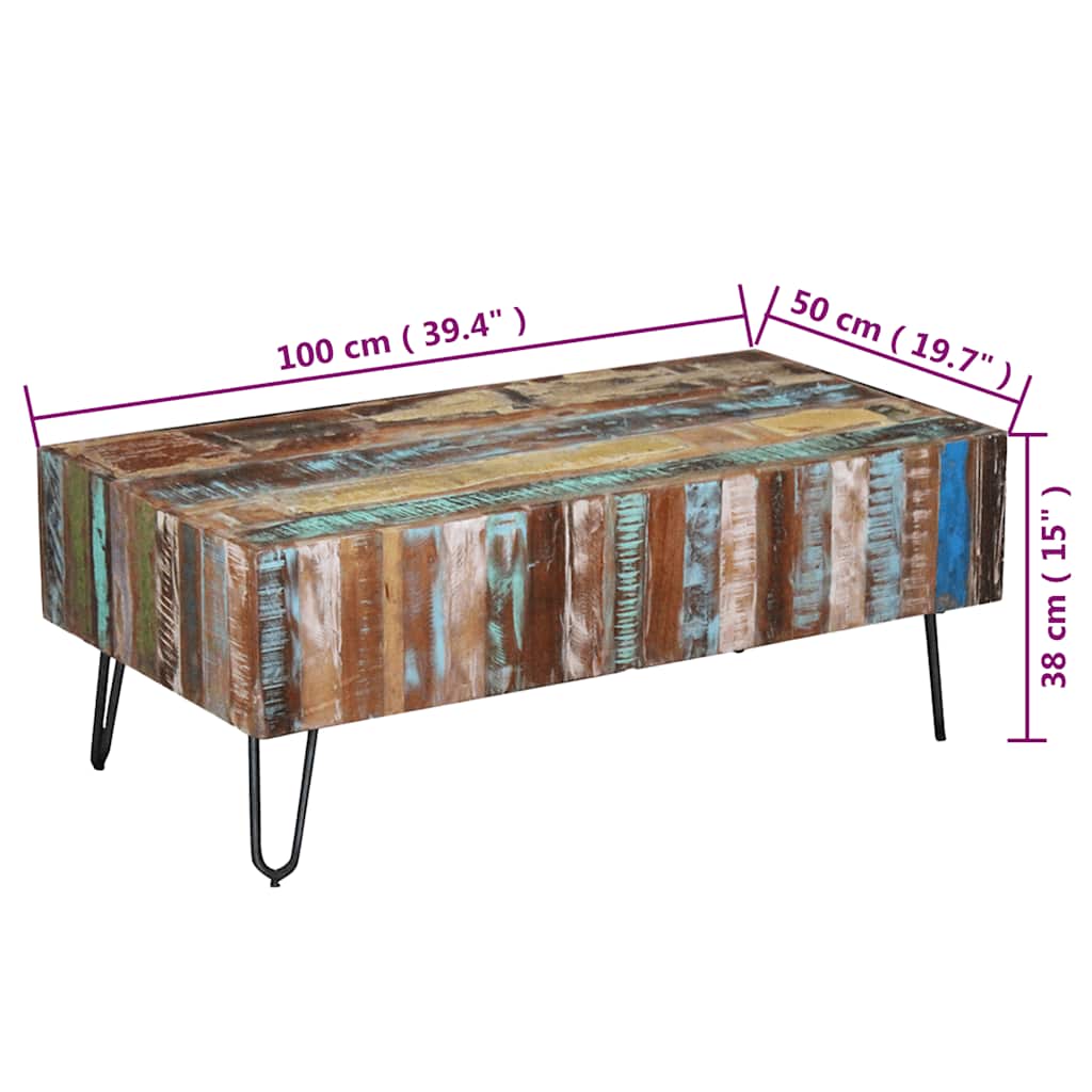 243455 vidaXL Coffee Table Solid Reclaimed Wood 100x50x38 cm - Multicolour