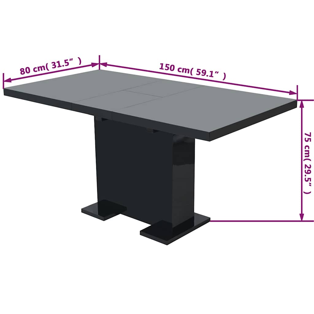 vidaXL Extendable Dining Table High Gloss Black - 80 x 75 x 120 cm