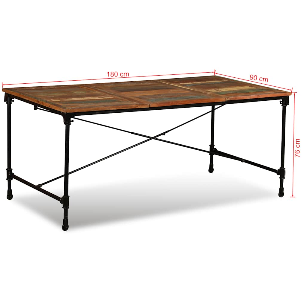 vidaXL Dining Table Solid Reclaimed Wood 180 cm - Multicolour - 180 x 90 x 76 cm