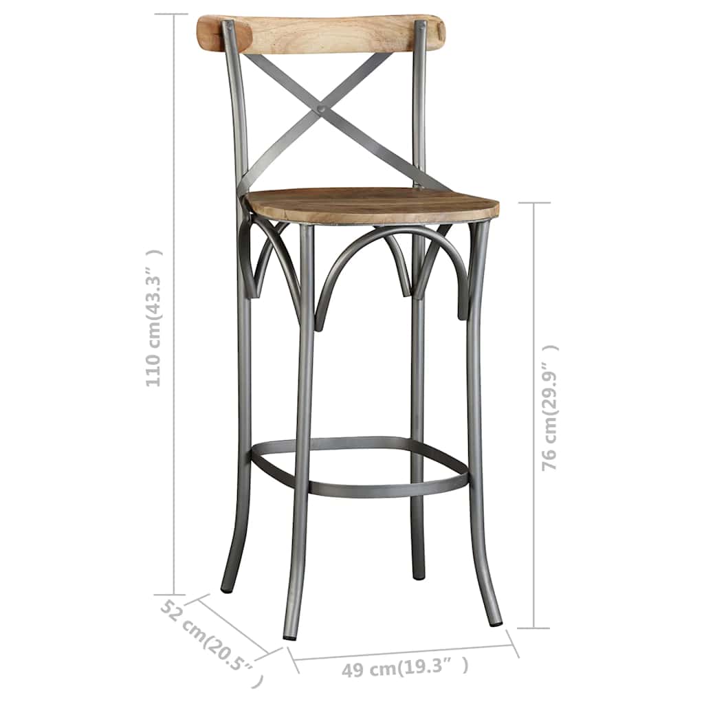 244593 vidaXL Bar Stool Solid Mango Wood - Brown - 49 x 52 x 110 cm