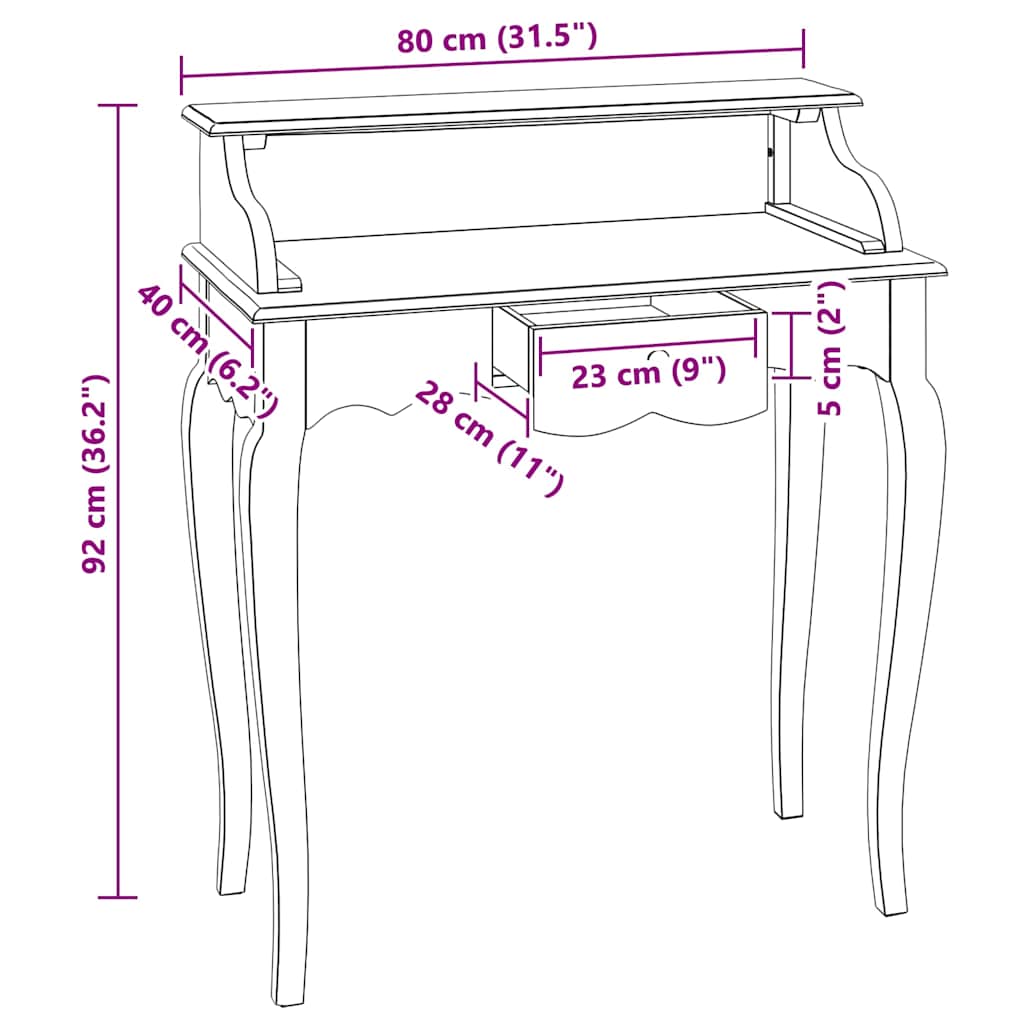 244503 vidaXL Writing Desk Solid Mahogany Wood 80x40x92 cm - Brown