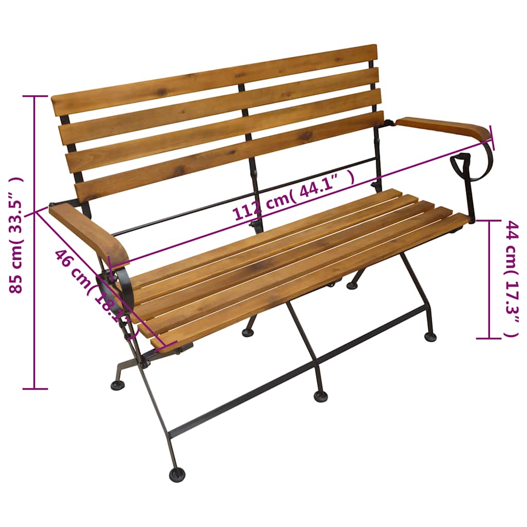 vidaXL Folding Garden Bench 112 cm Solid Acacia Wood - Brown