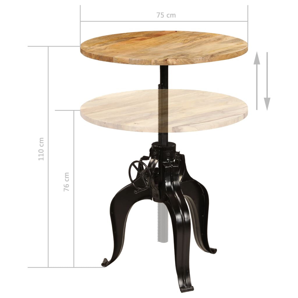 245268 vidaXL Bar Table Solid Mango Wood 75x(76-110) cm - Brown - 75 x 110 x 75 cm