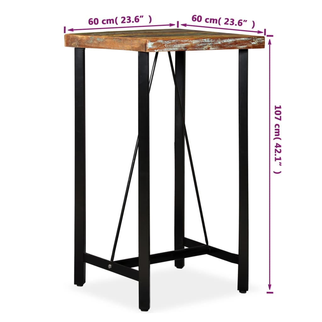 245439 vidaXL Bar Table Solid Reclaimed Wood 60x60x107 cm - Brown