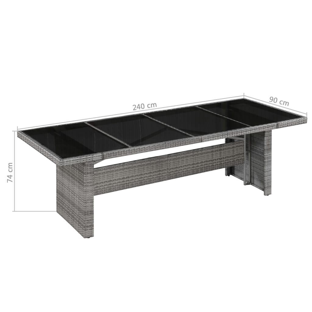 vidaXL Garden Table 240x90x74 cm Poly Rattan and Glass - Grey