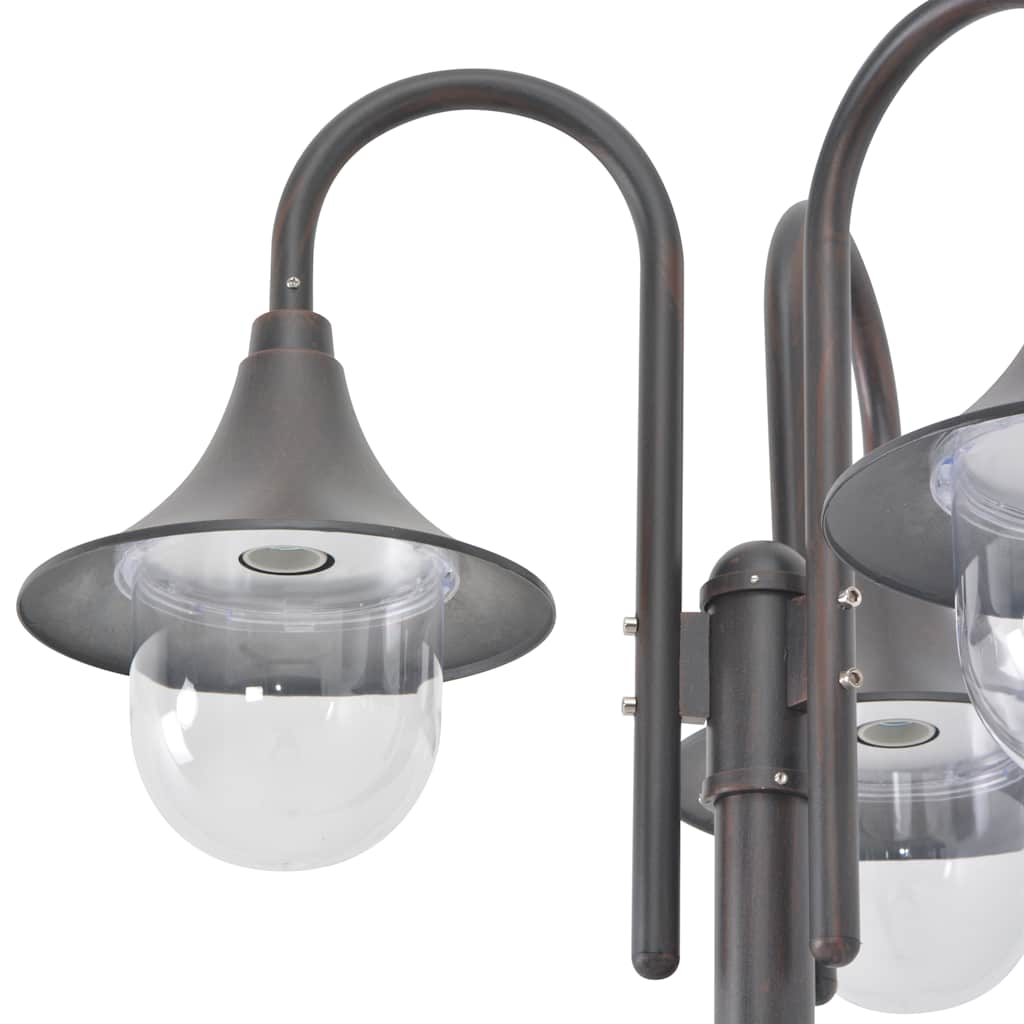 vidaXL Garden Post Light E27 220 cm Aluminium 3-Lantern Bronze - Brown