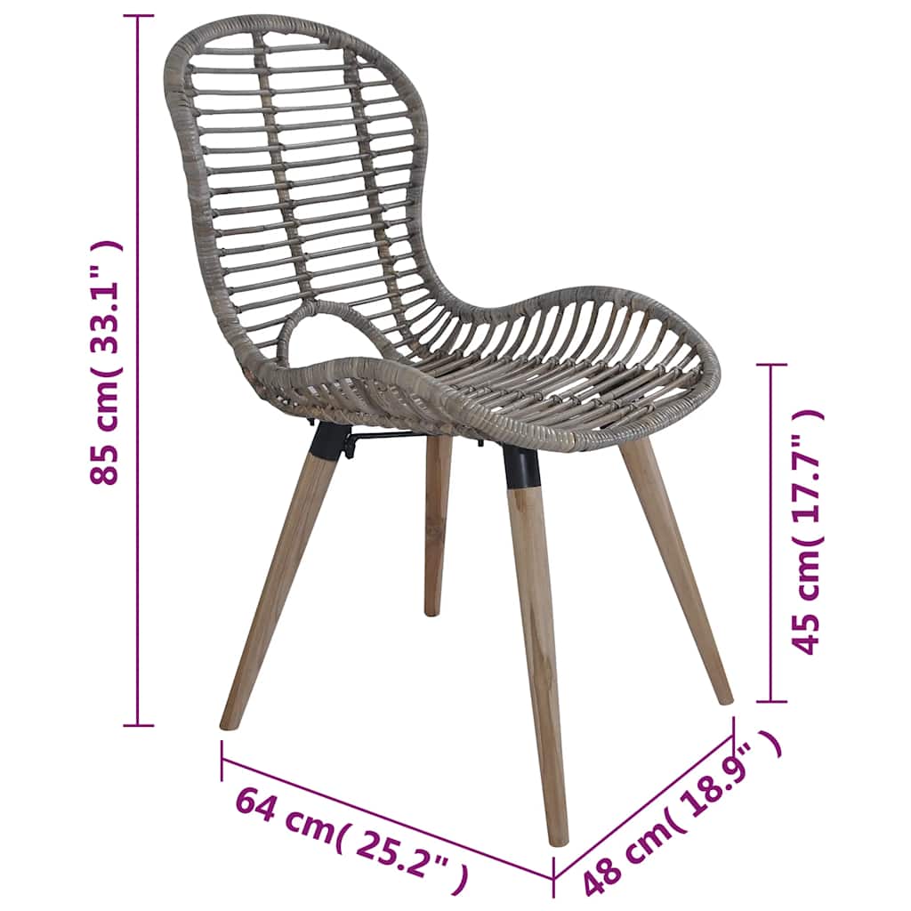vidaXL Dining Chairs 2 pcs Brown Natural Rattan - 48 x 64 x 85 cm