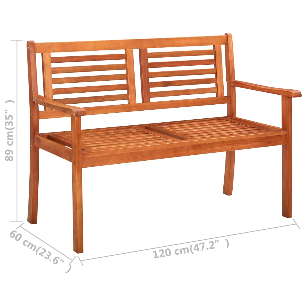vidaXL 2-Seater Garden Bench 120 cm Solid Eucalyptus Wood - Brown - 120 x 60 x 89 cm