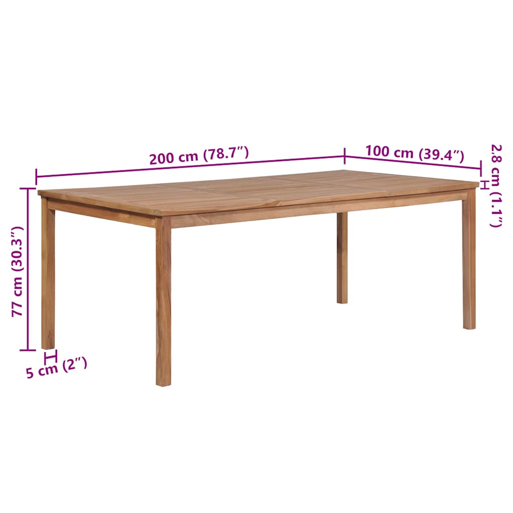 vidaXL Garden Table 200x100x77 cm Solid Teak Wood - Brown