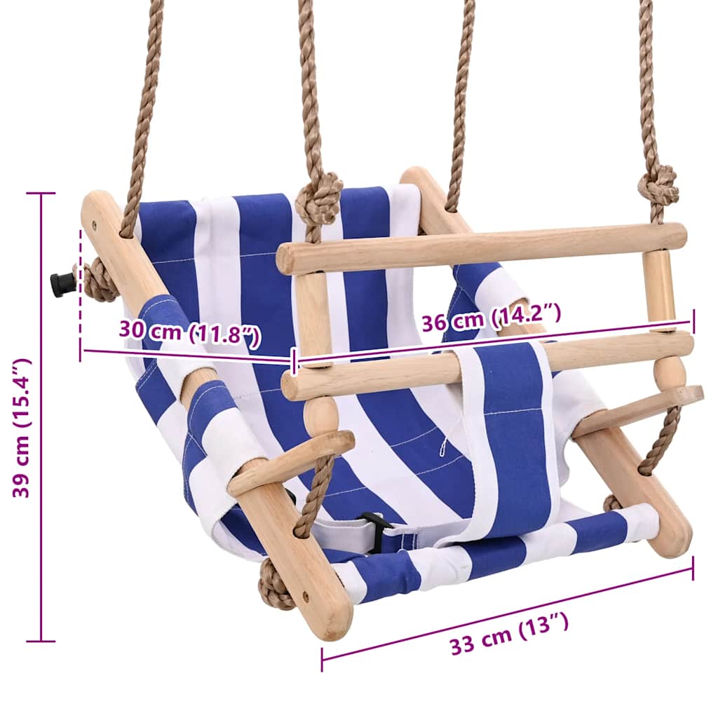 vidaXL Baby Swing with Safety Belt Cotton Wood Blue - 35 x 30 x 57 cm