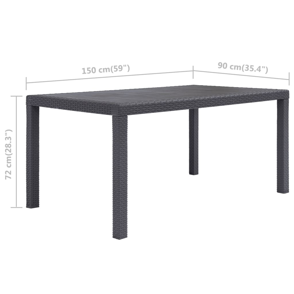 vidaXL Garden Table Brown 150x90x72 cm Plastic Rattan Look