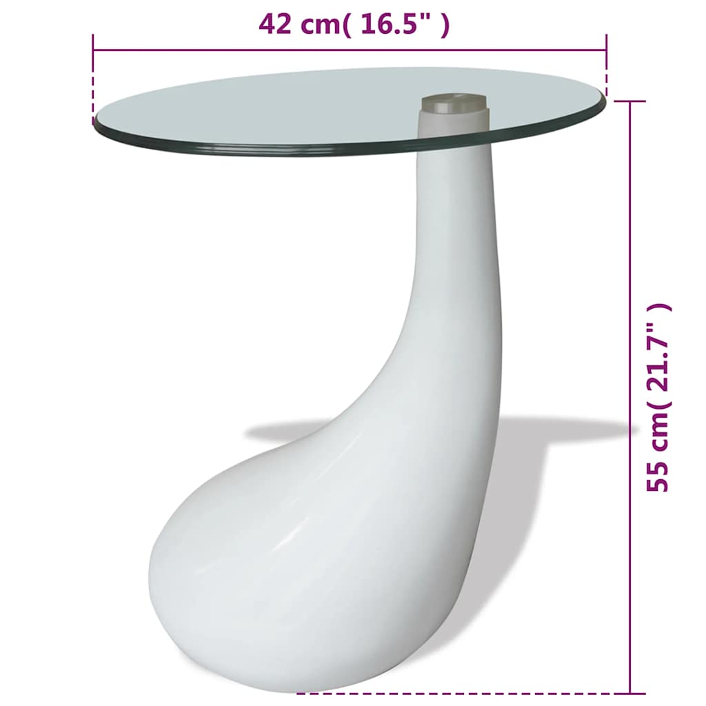 vidaXL Coffee Table with Round Glass Top High Gloss White - 42 x 55 x 42 cm