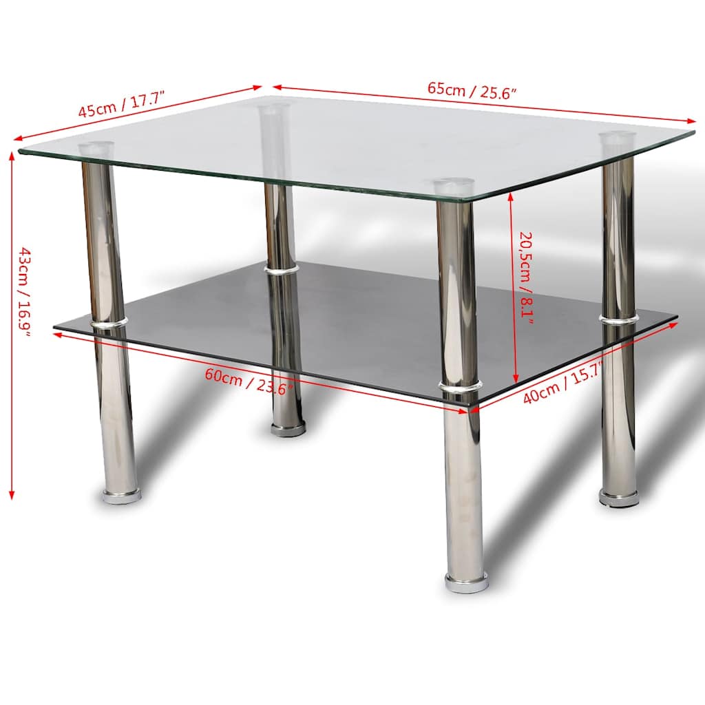 vidaXL Coffee Table Glass 2 Tiers - Silver - 65 x 45 x 43 cm