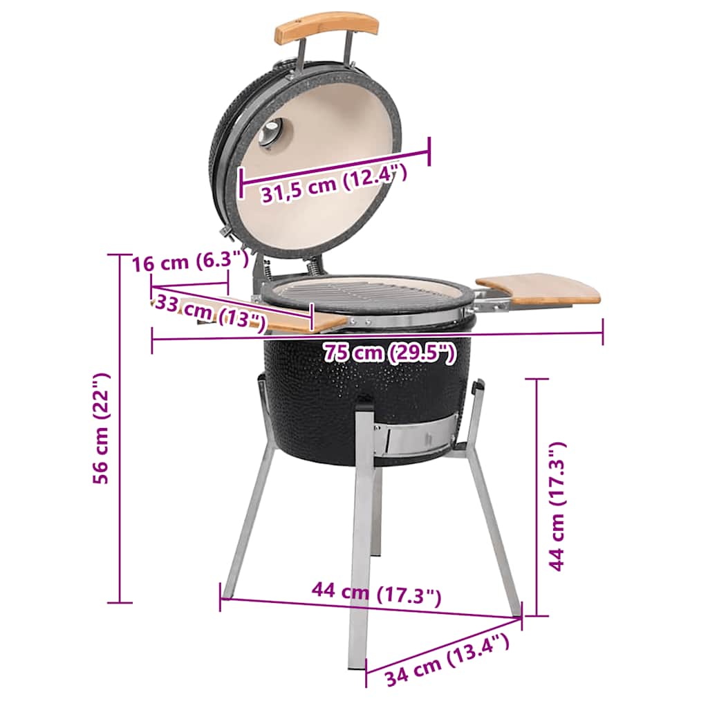 Kamado Barbecue Grill Smoker Ceramic 33 cm - Black