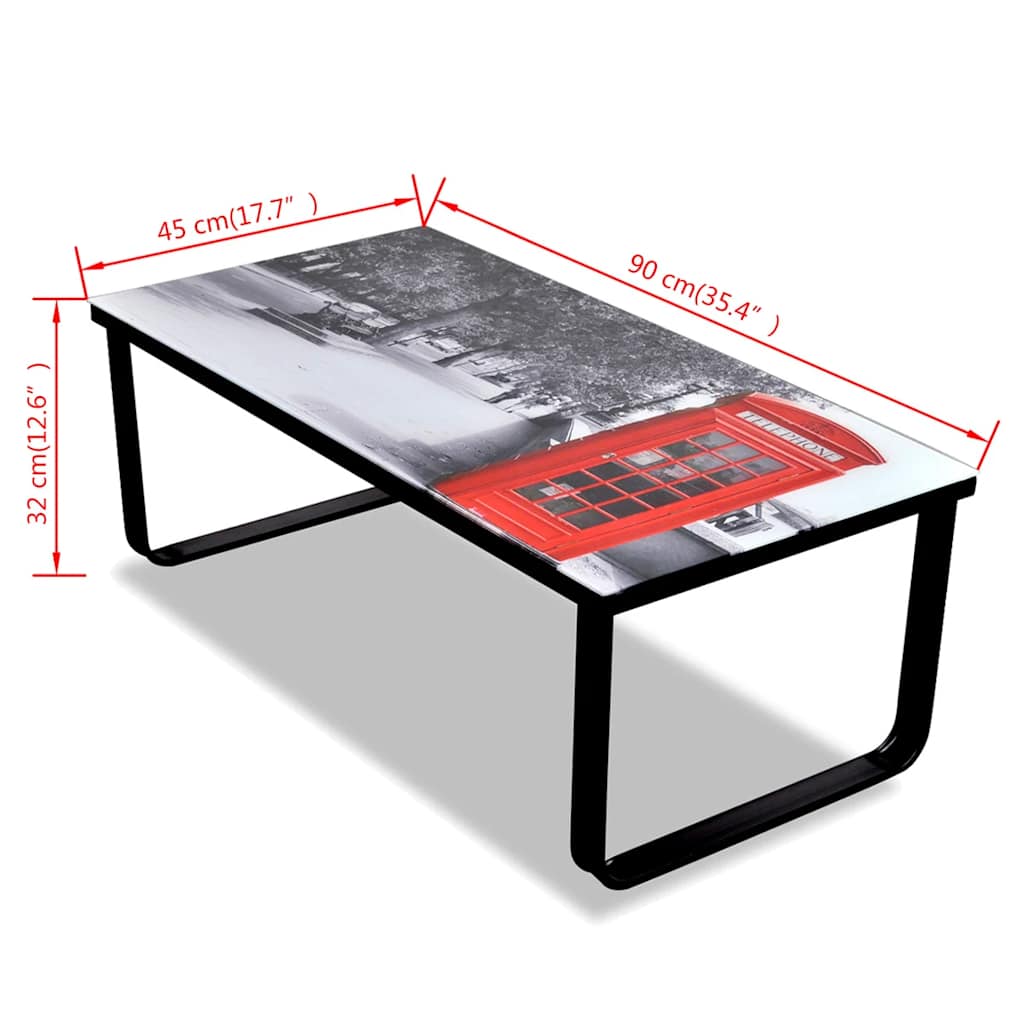 vidaXL Coffee Table with Telephone Booth Printing Glass Top - Multicolour - 90 x 45 x 32 cm