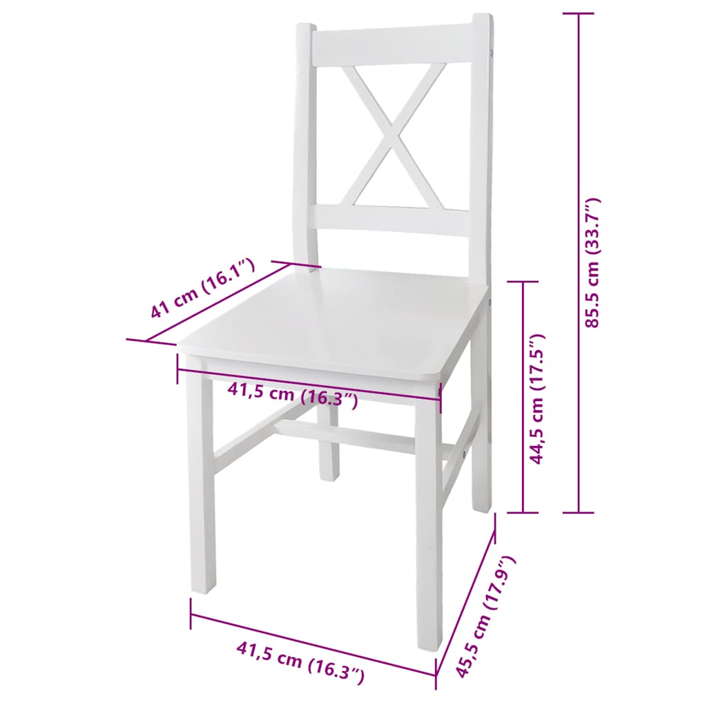 vidaXL Dining Chairs 4 pcs White Pinewood - 41.4 x 45.5 x 85.5 cm