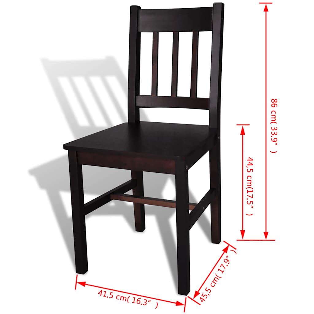 vidaXL Dining Chairs 4 pcs Dark Brown Pinewood - 41.5 x 45.5 x 86 cm
