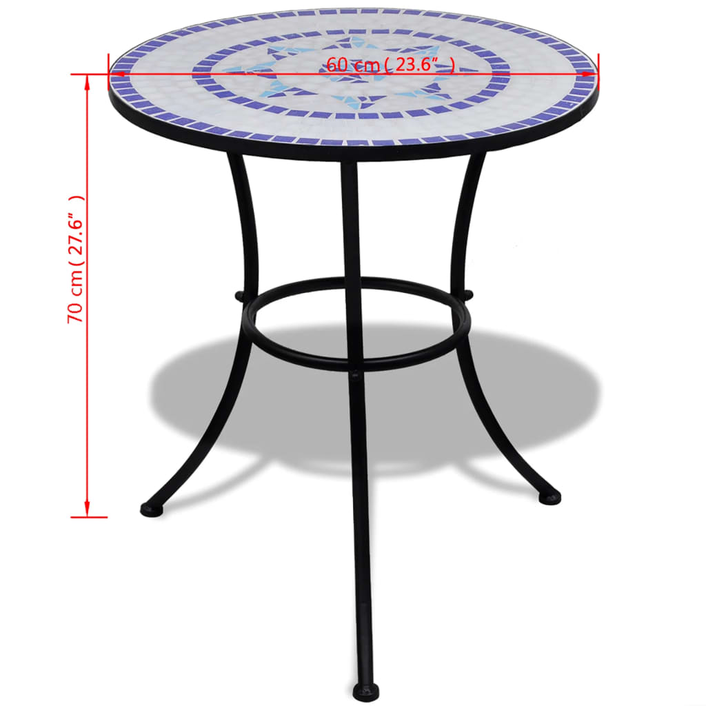 vidaXL Bistro Table Blue and White 60 cm Mosaic - 60 x 70 cm