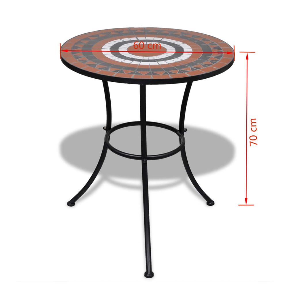 vidaXL Bistro Table Terracotta and White 60 cm Mosaic - 60 x 70 cm